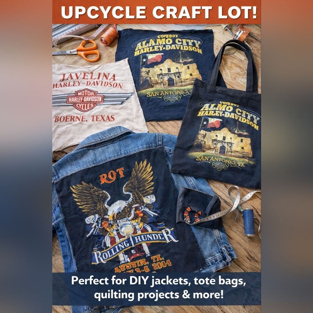 Harley Davidson Texas Graphic Tee Cut Panels Bundle Upcycle DIY Craft Alamo City